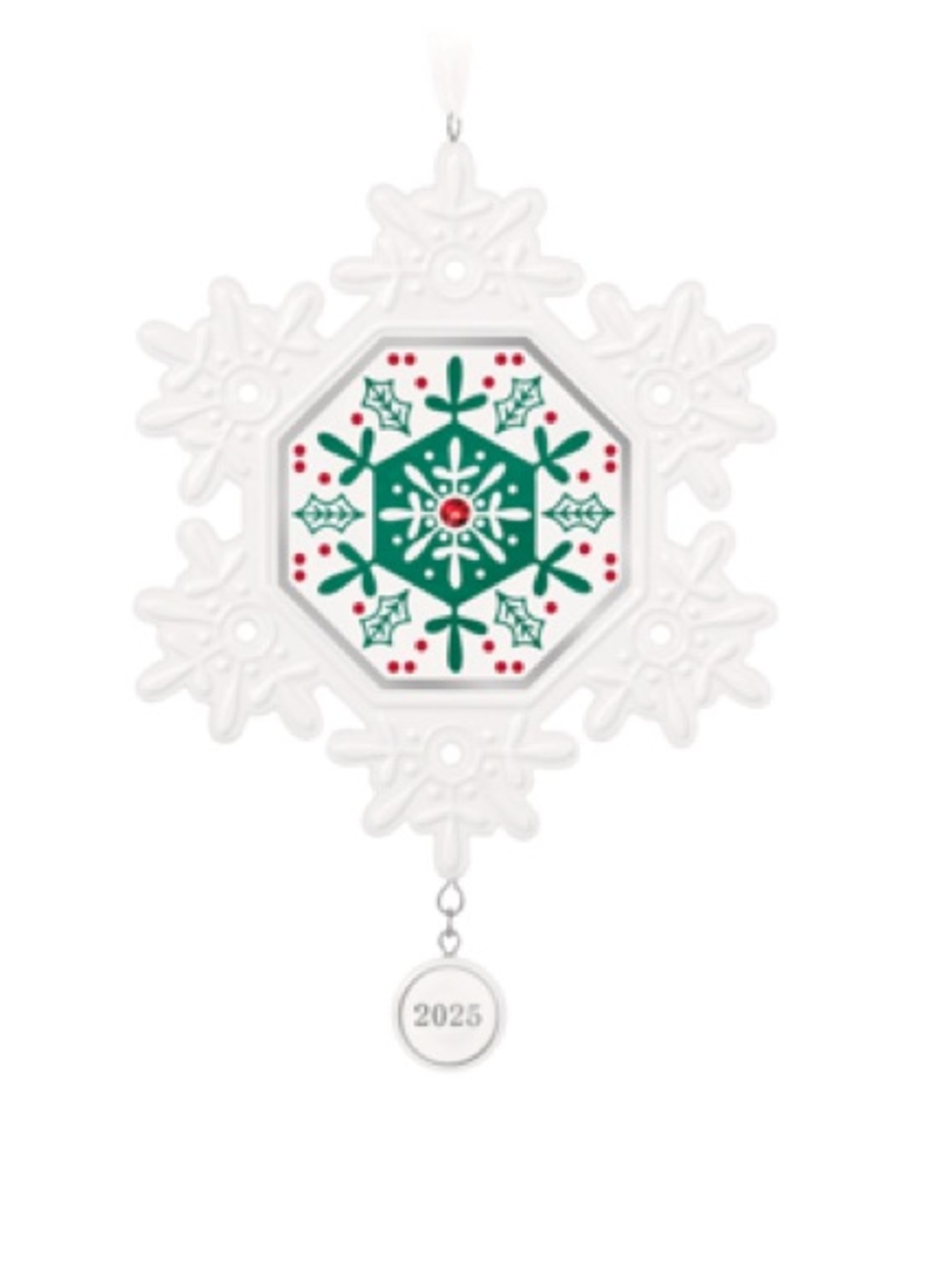 Hallmark White Snowflake Ornament with Green Accents